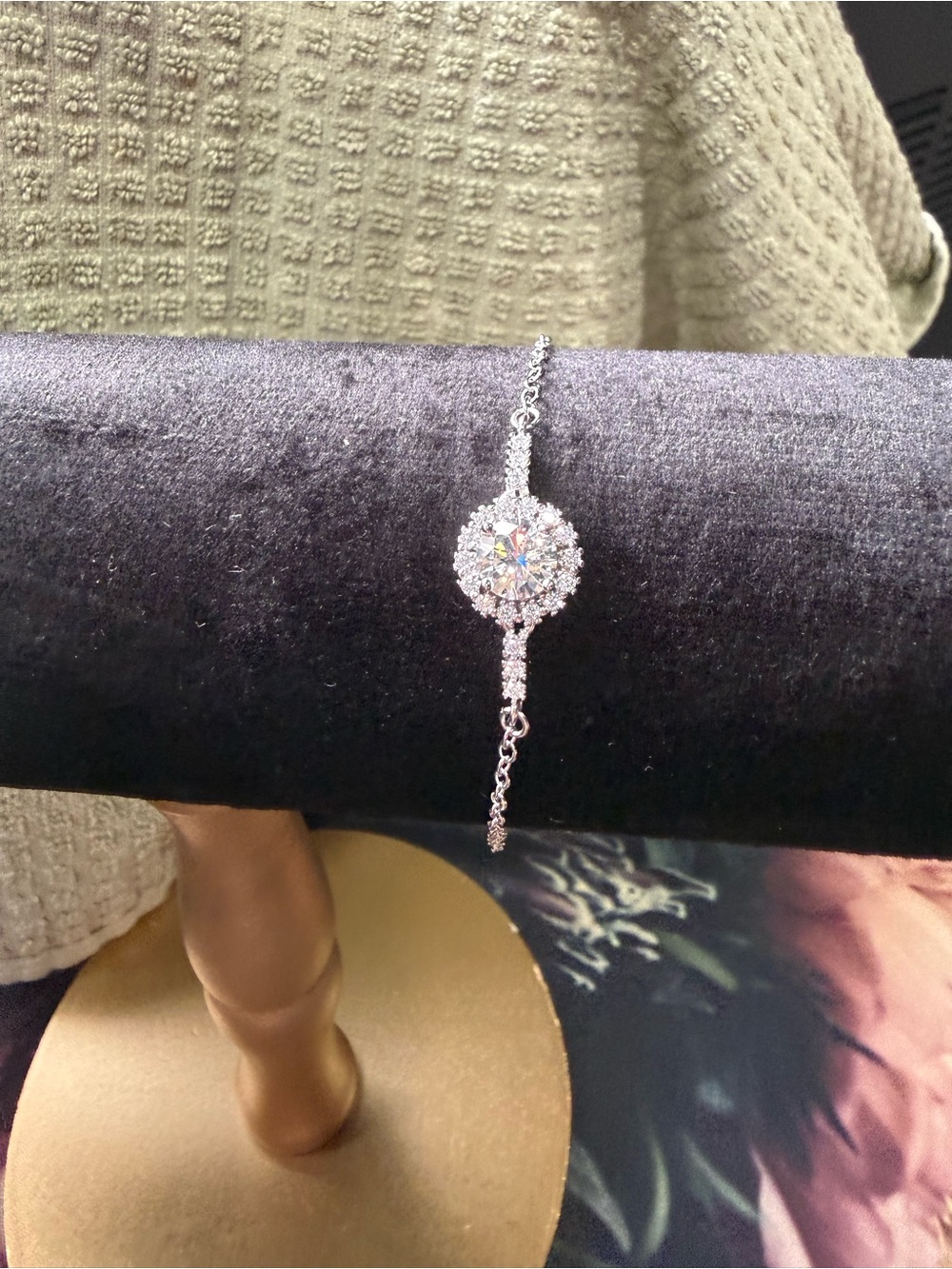 Silver Moissanite Halo Bracelet - Sparkling Silver Tennis Bracelet